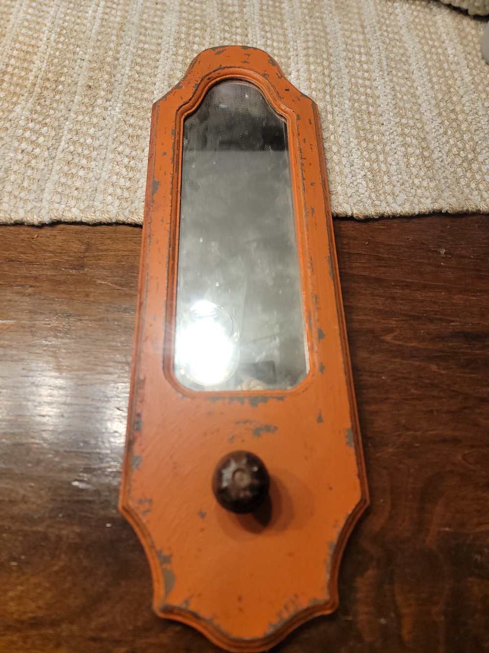 Rustic Orange Distressed Wall Mirror with Hook
